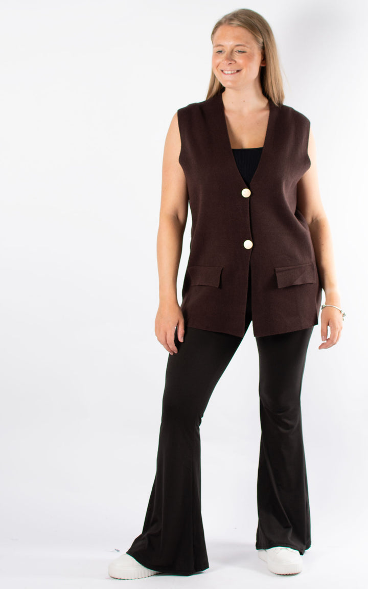 Button Knitted Waistcoat | Chocolate