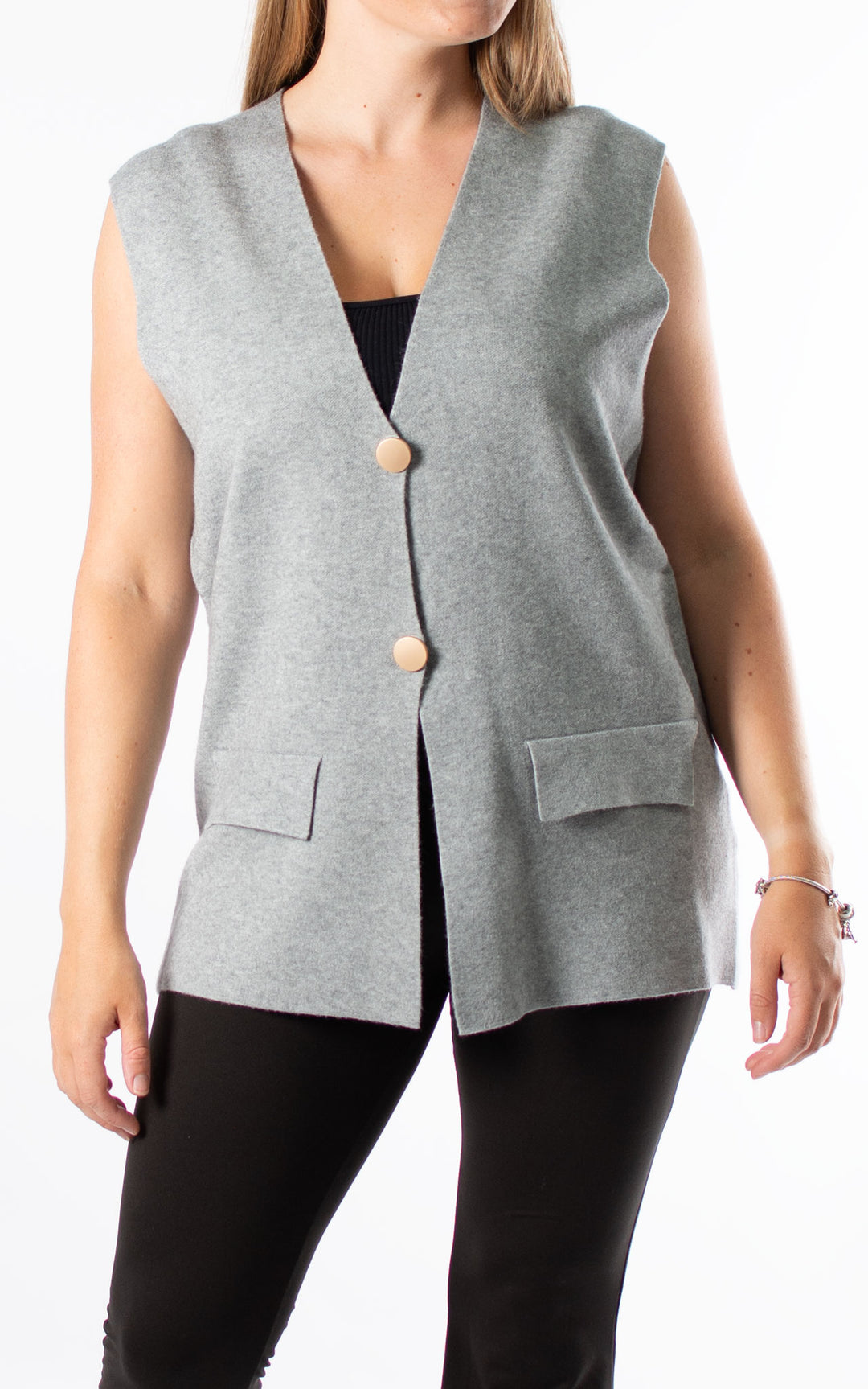 Button Knitted Waistcoat | Grey