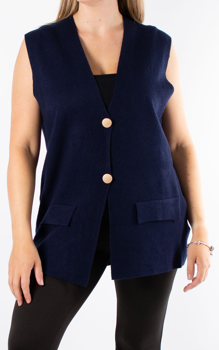Button Knitted Waistcoat | Navy