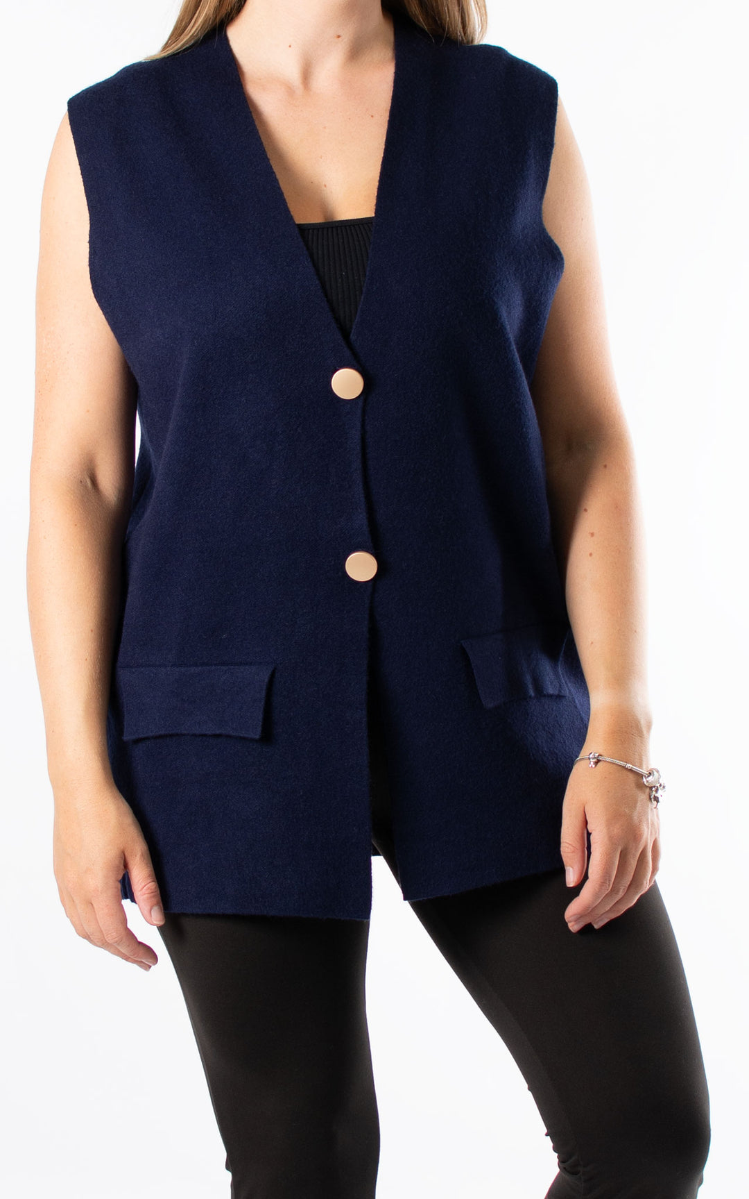 Button Knitted Waistcoat | Navy
