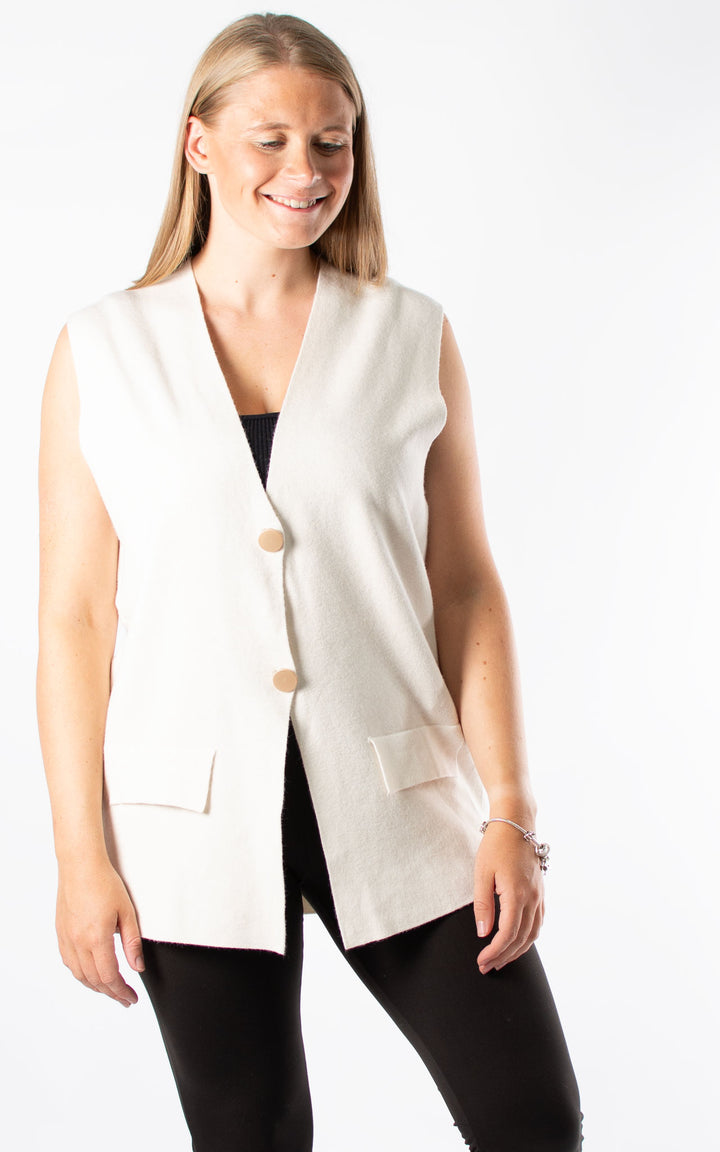 Button Knitted Waistcoat | White
