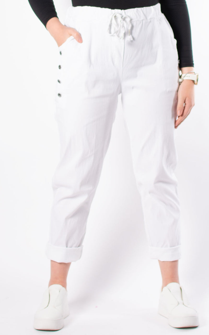 Button Magic Trousers | White