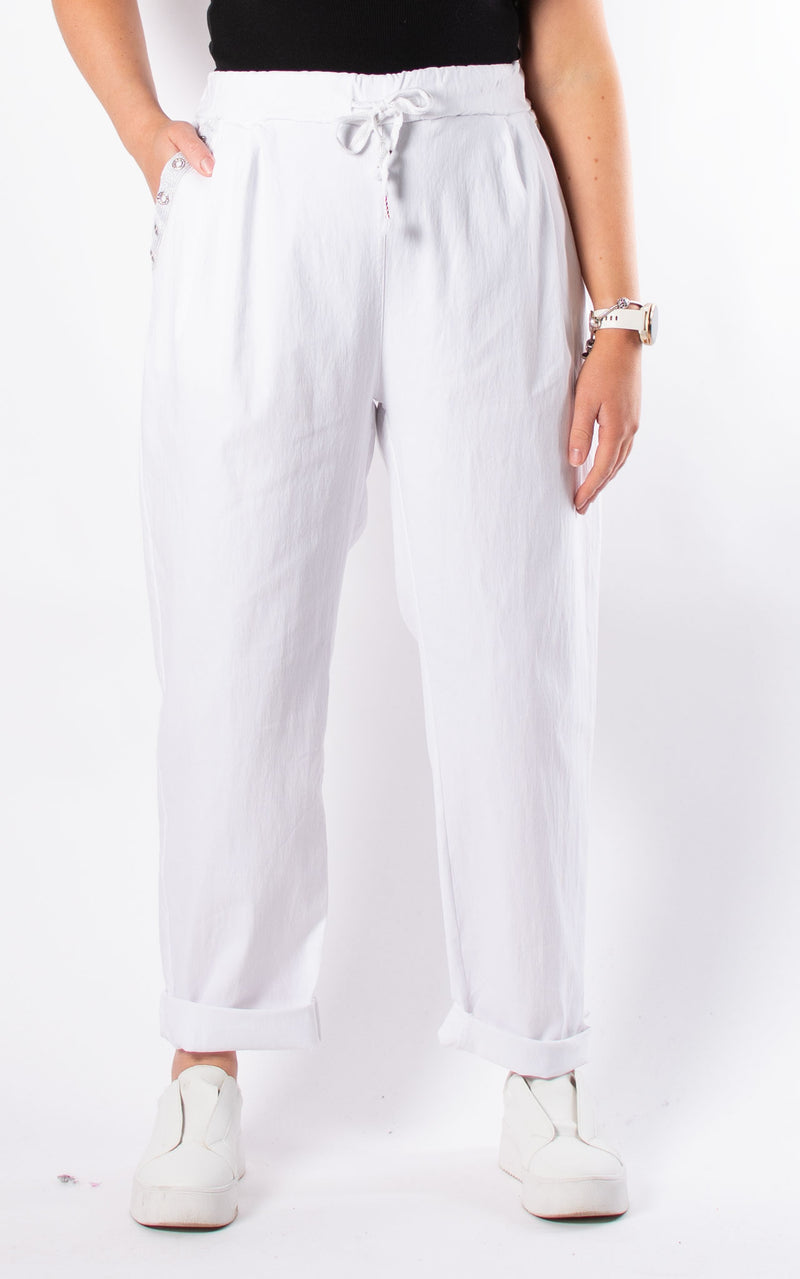Button Mom Magic Trouser | White
