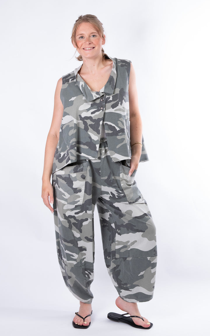 Camo Button Waistcoat | Khaki