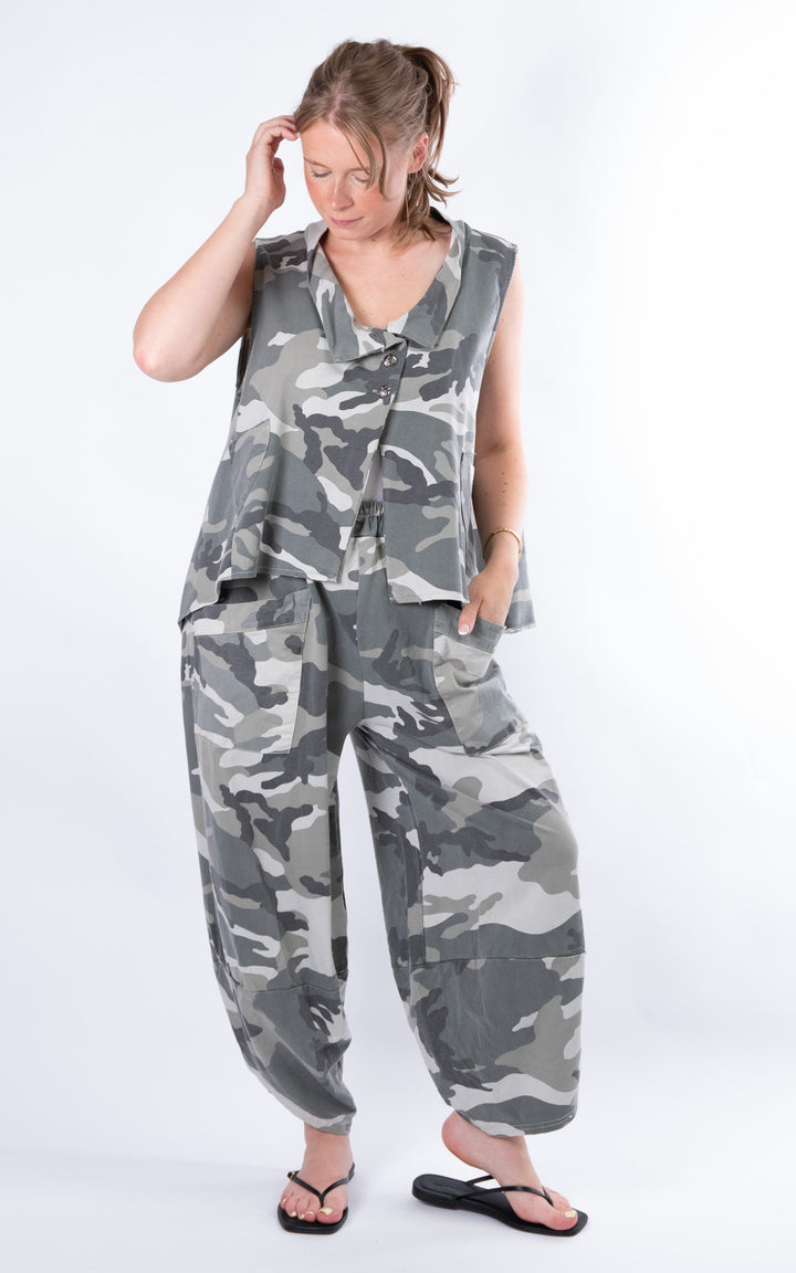 Camo Button Waistcoat | Khaki