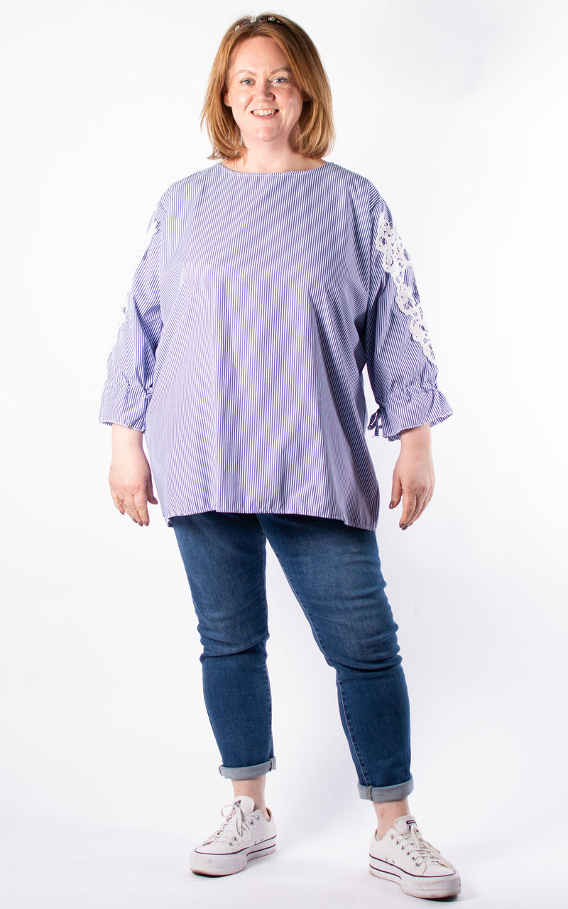 Carol Stripe Button Back Shirt | Navy