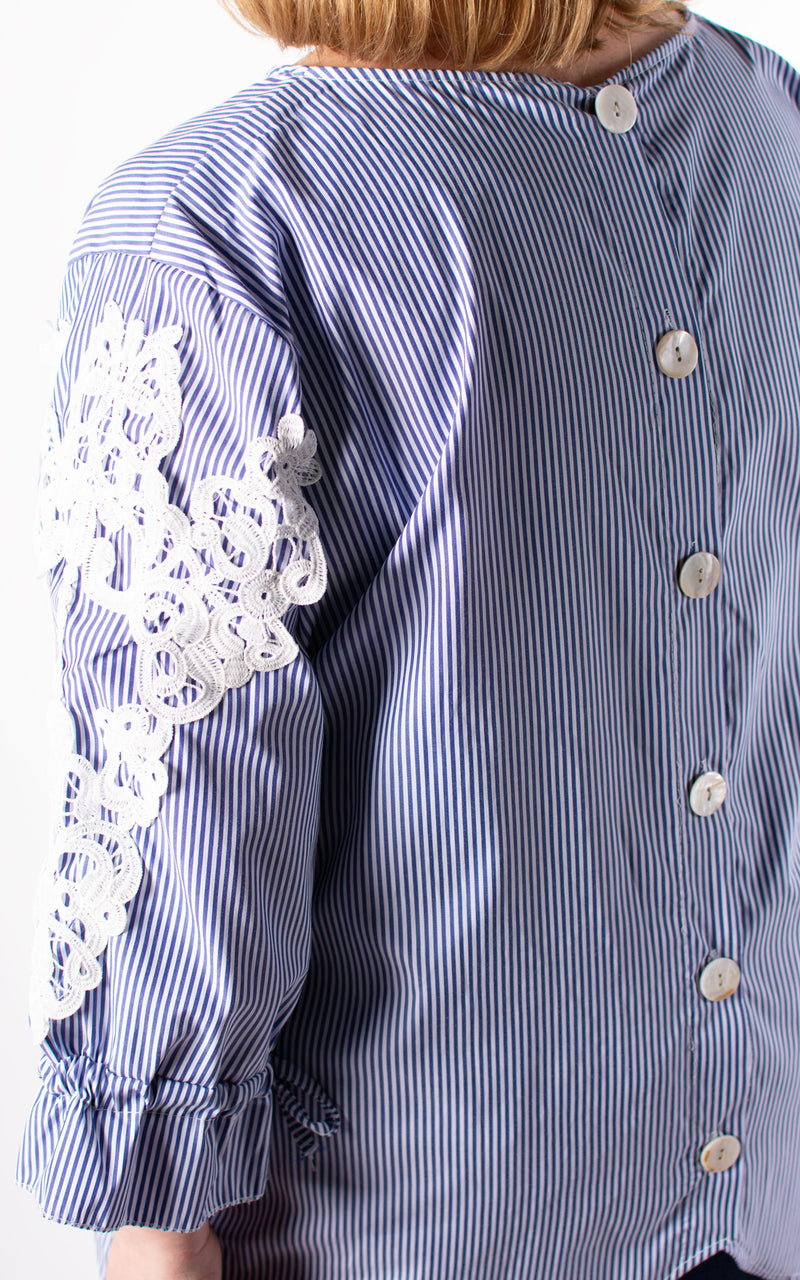 Carol Stripe Button Back Shirt | Navy