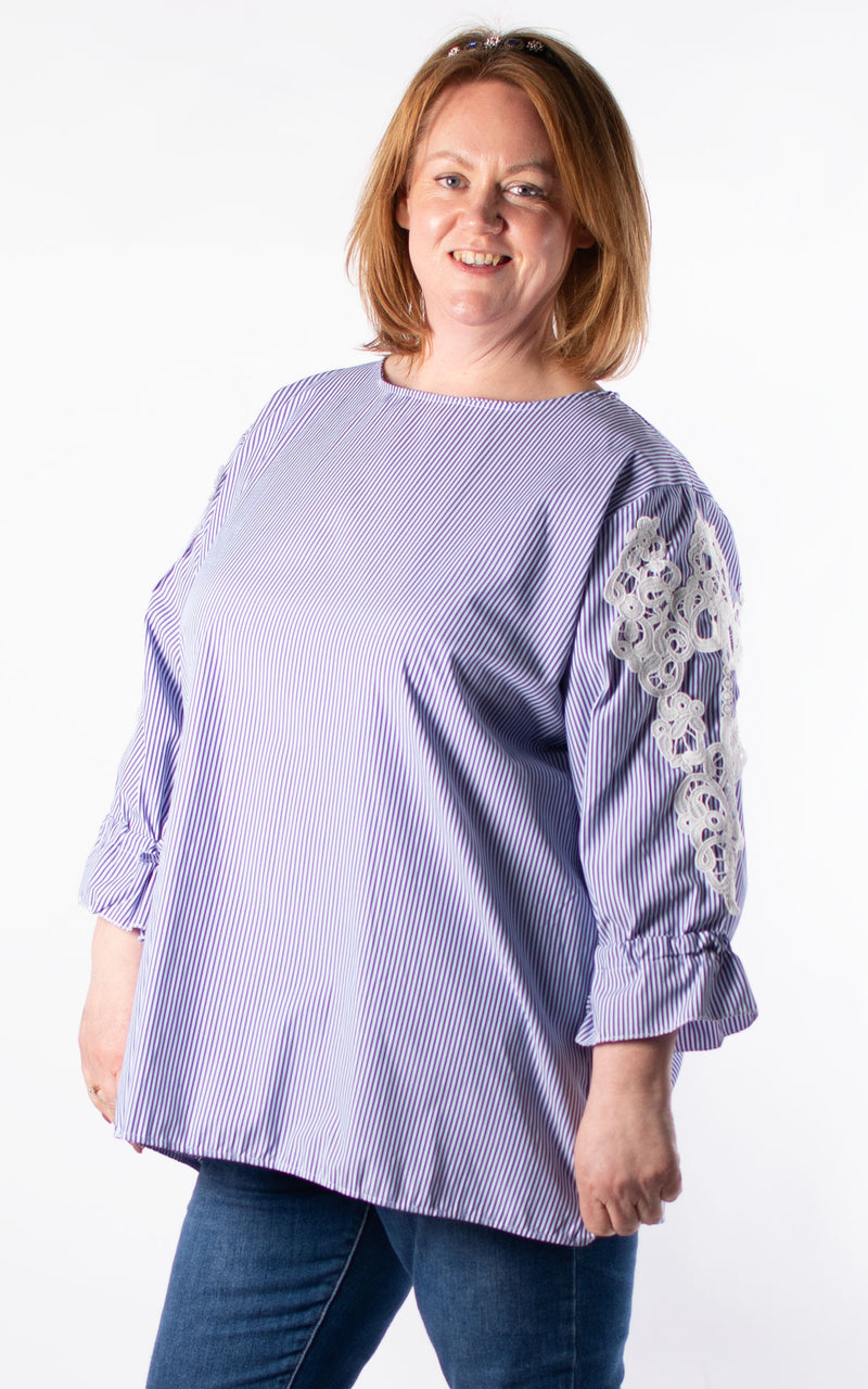 Carol Stripe Button Back Shirt | Navy