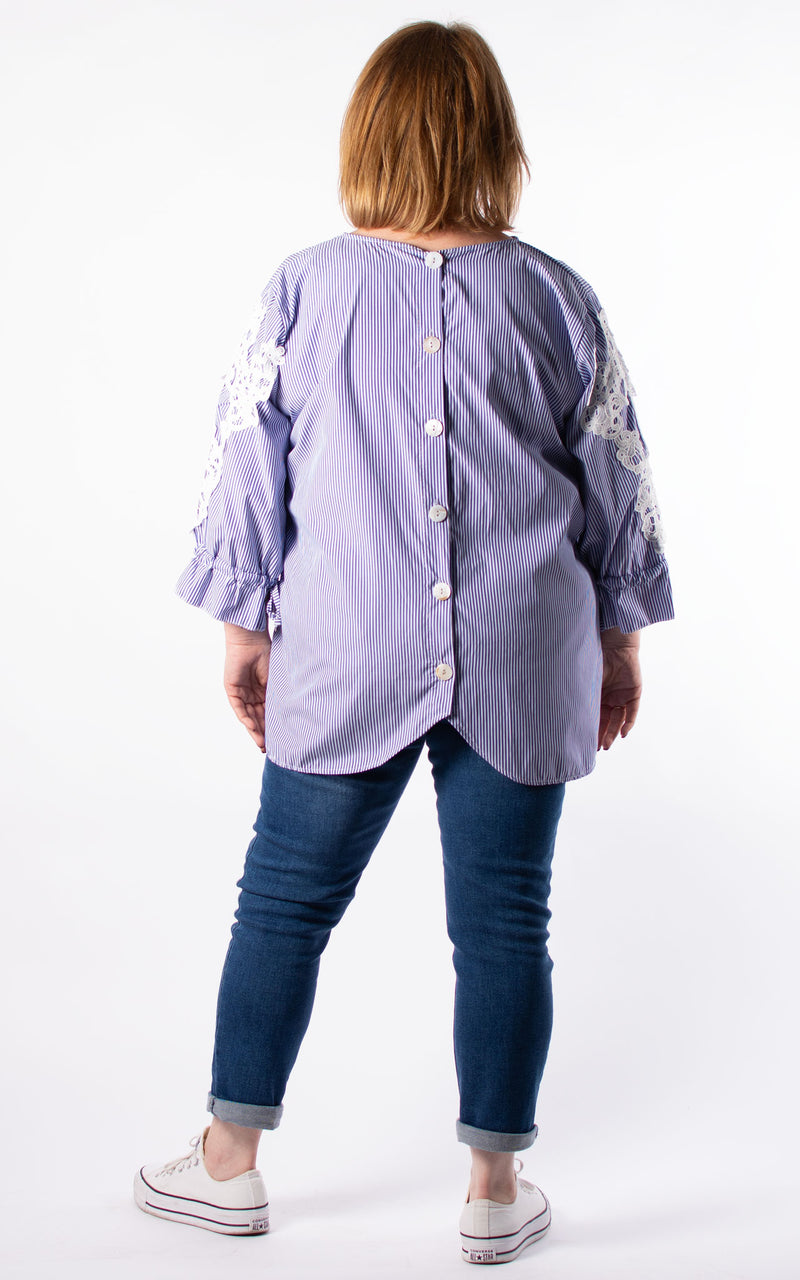 Carol Stripe Button Back Shirt | Navy