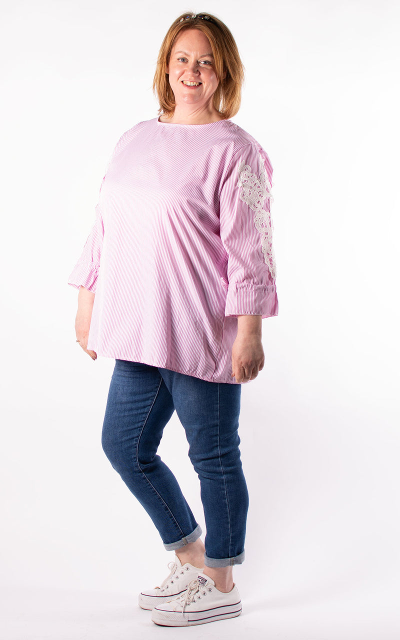 Carol Stripe Button Back Shirt | Pink