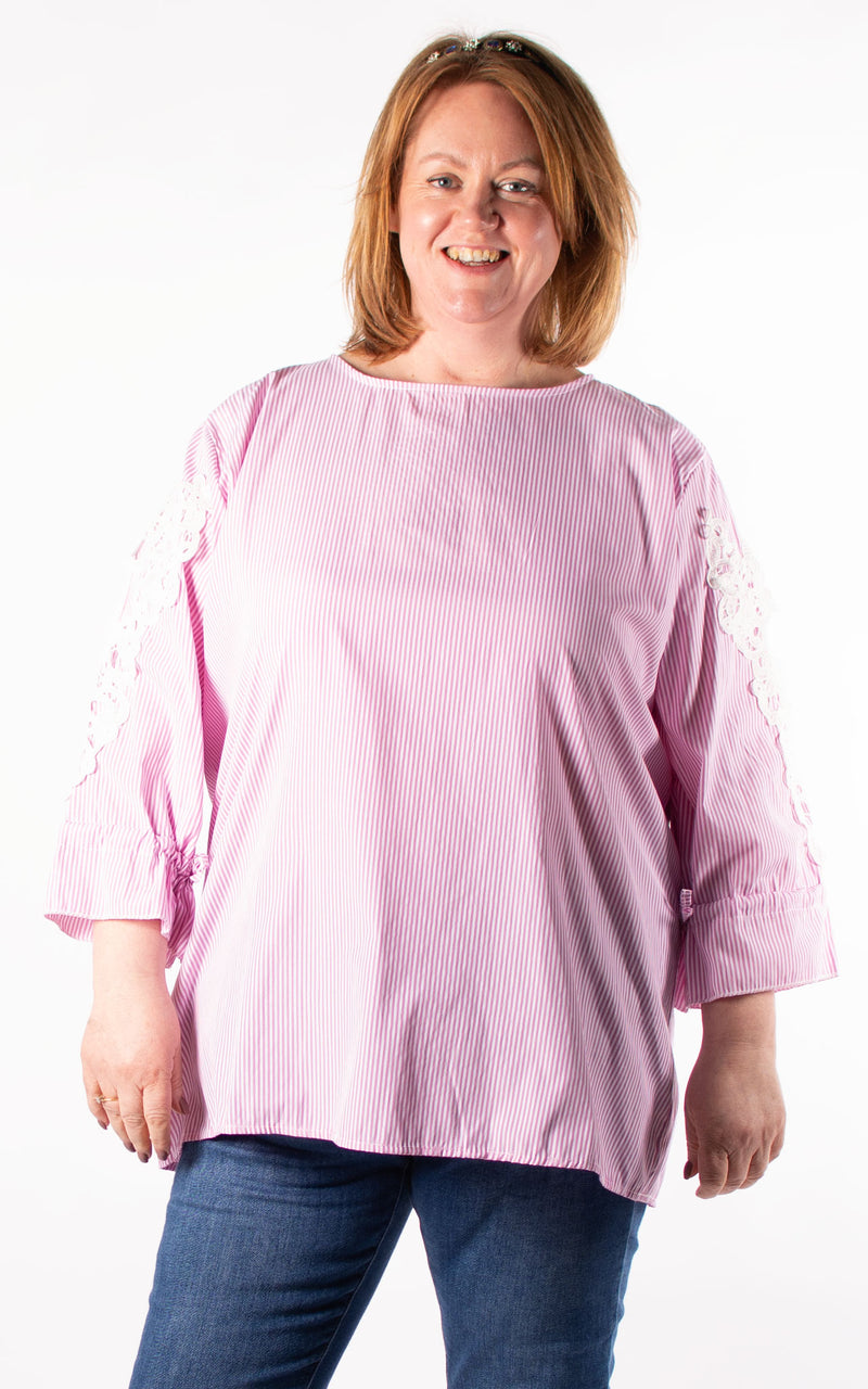 Carol Stripe Button Back Shirt | Pink
