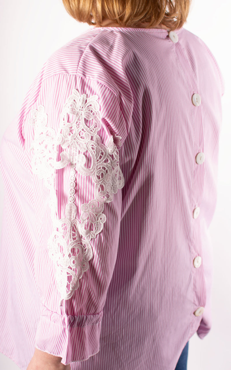 Carol Stripe Button Back Shirt | Pink