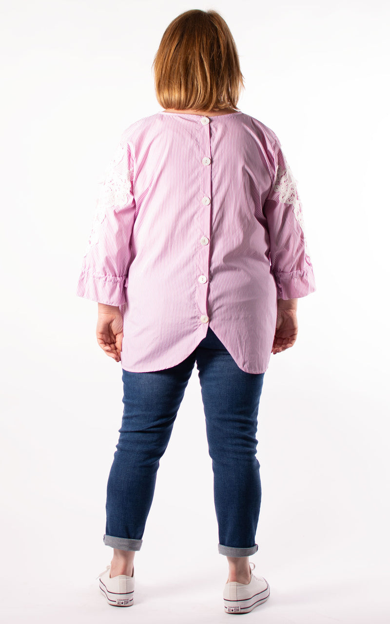 Carol Stripe Button Back Shirt | Pink