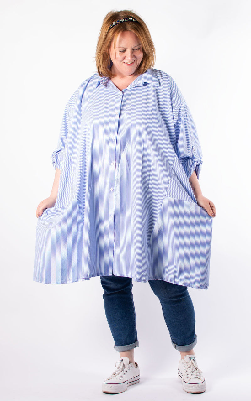Carol Stripe Oversized Shirt | Sky Blue