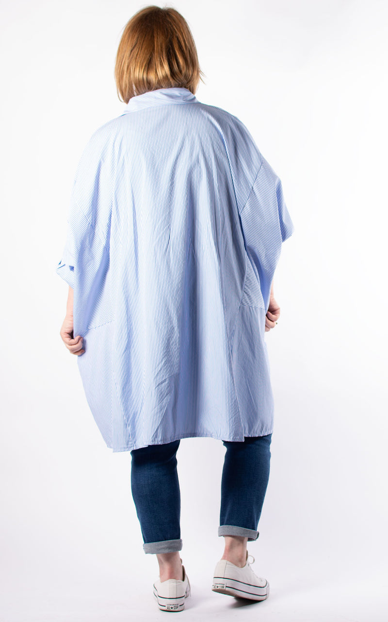 Carol Stripe Oversized Shirt | Sky Blue