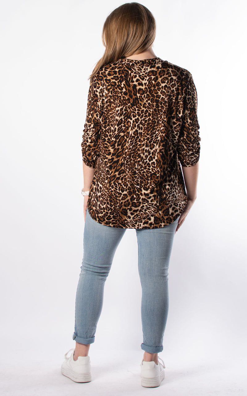 Caroline V-neck Top | Animal Print | Brown