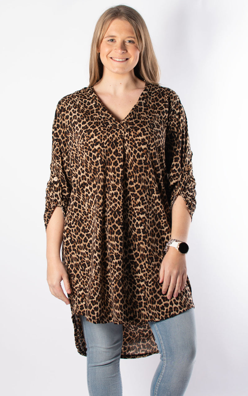 Caroline V-neck Tunic | Animal Print | Brown