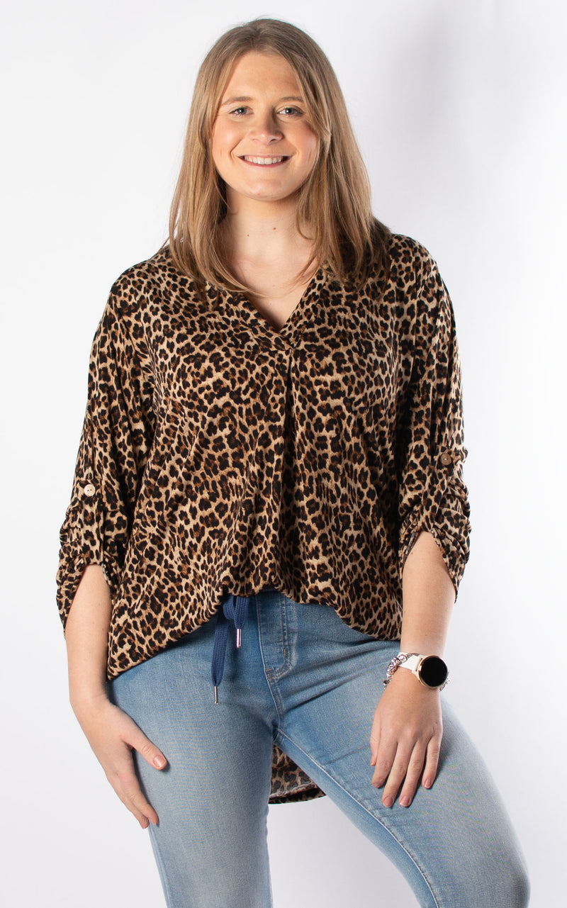 Caroline V-neck Tunic | Animal Print | Brown