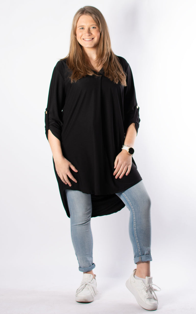 Caroline V-neck Tunic | Plain |  Black