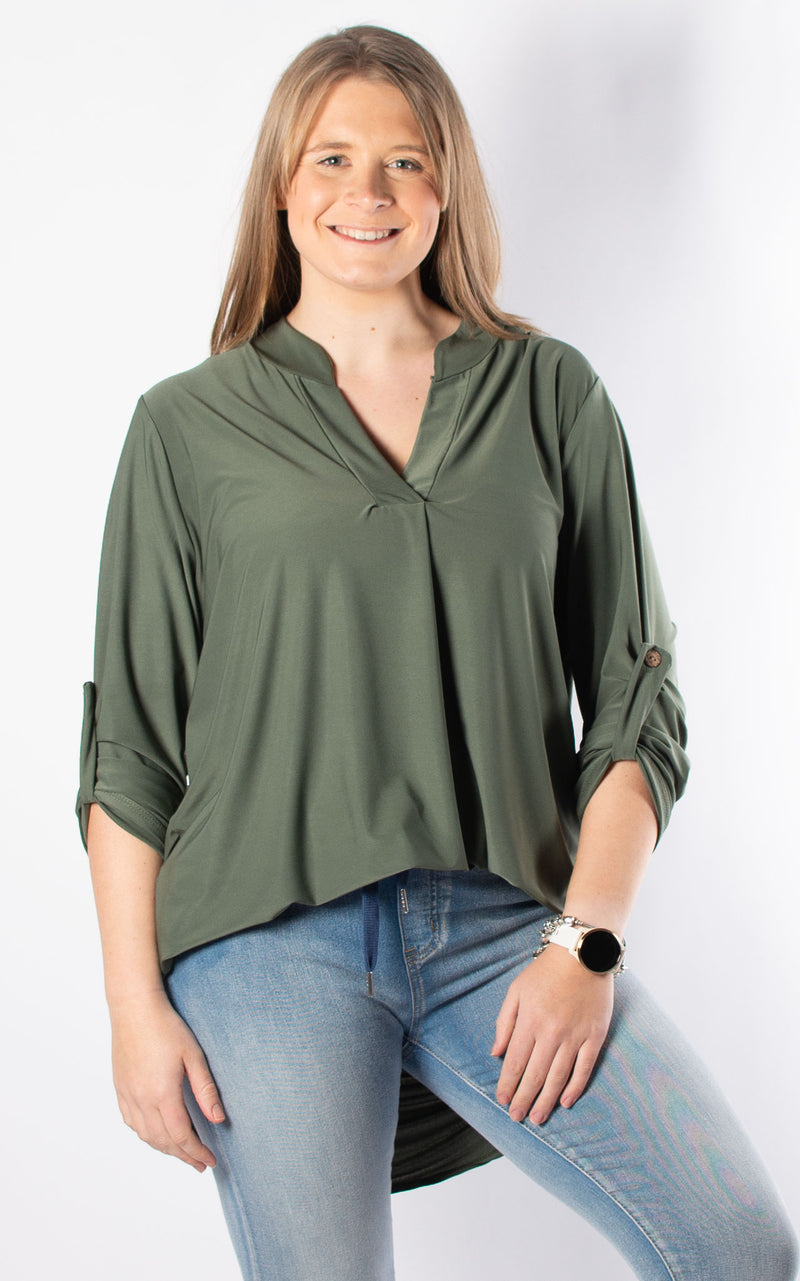 Caroline V-neck Tunic | Plain |  Khaki