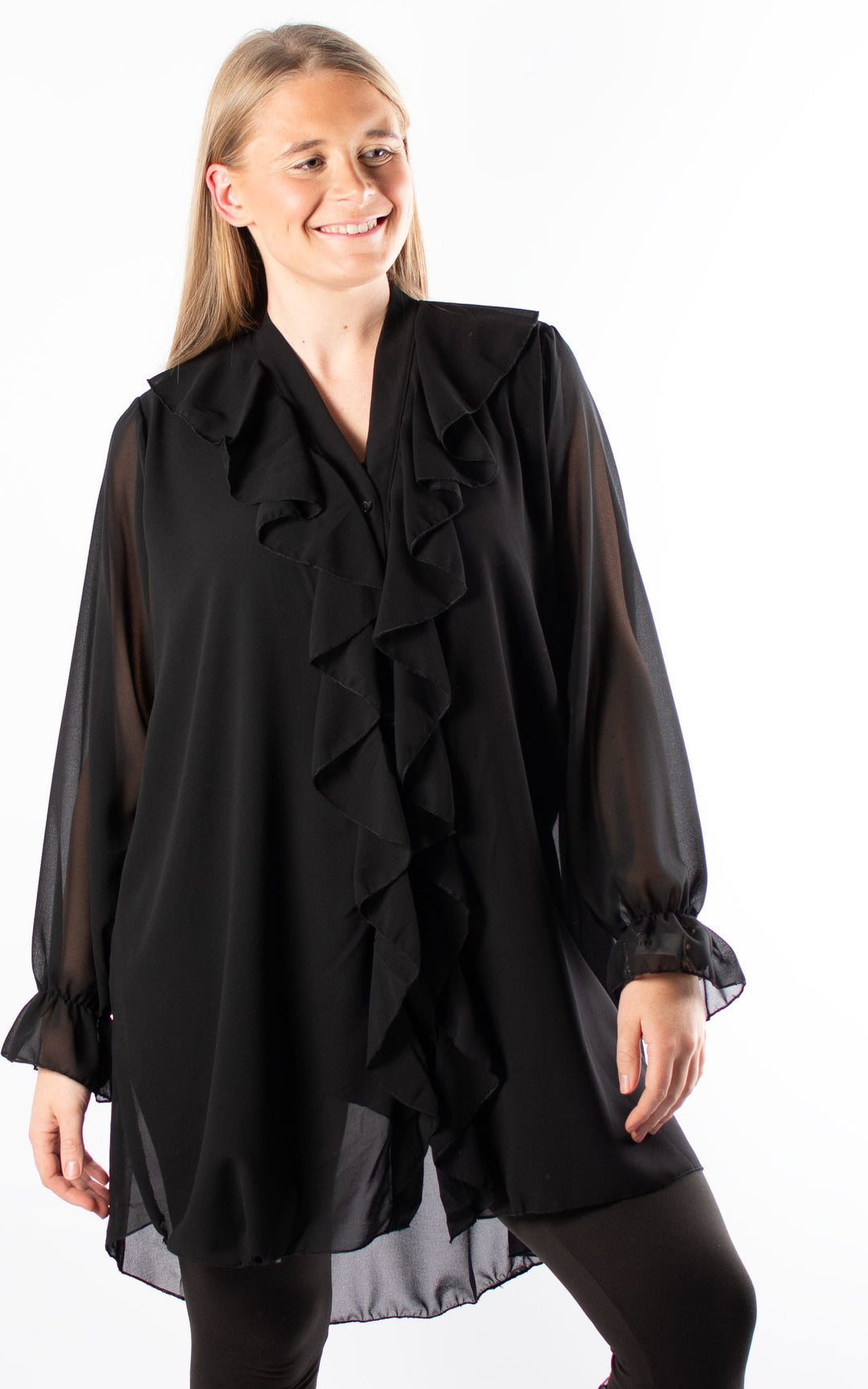 Cascade Ruffle Shirt | Black