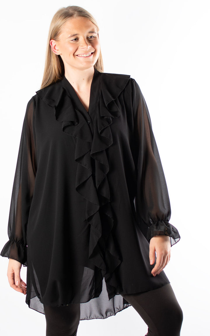 Cascade Ruffle Shirt | Black