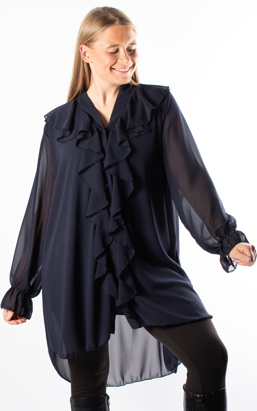 Cascade Ruffle Shirt | Navy