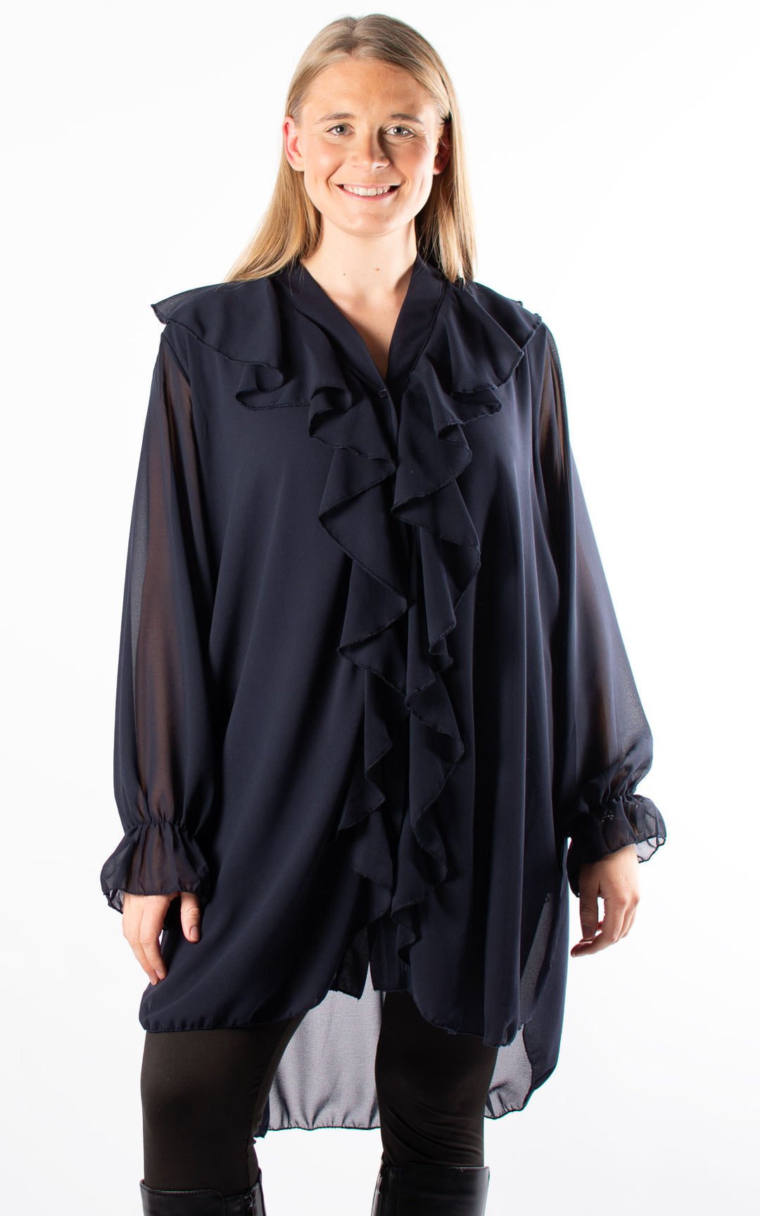 Cascade Ruffle Shirt | Navy