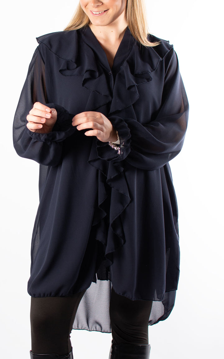 Cascade Ruffle Shirt | Navy
