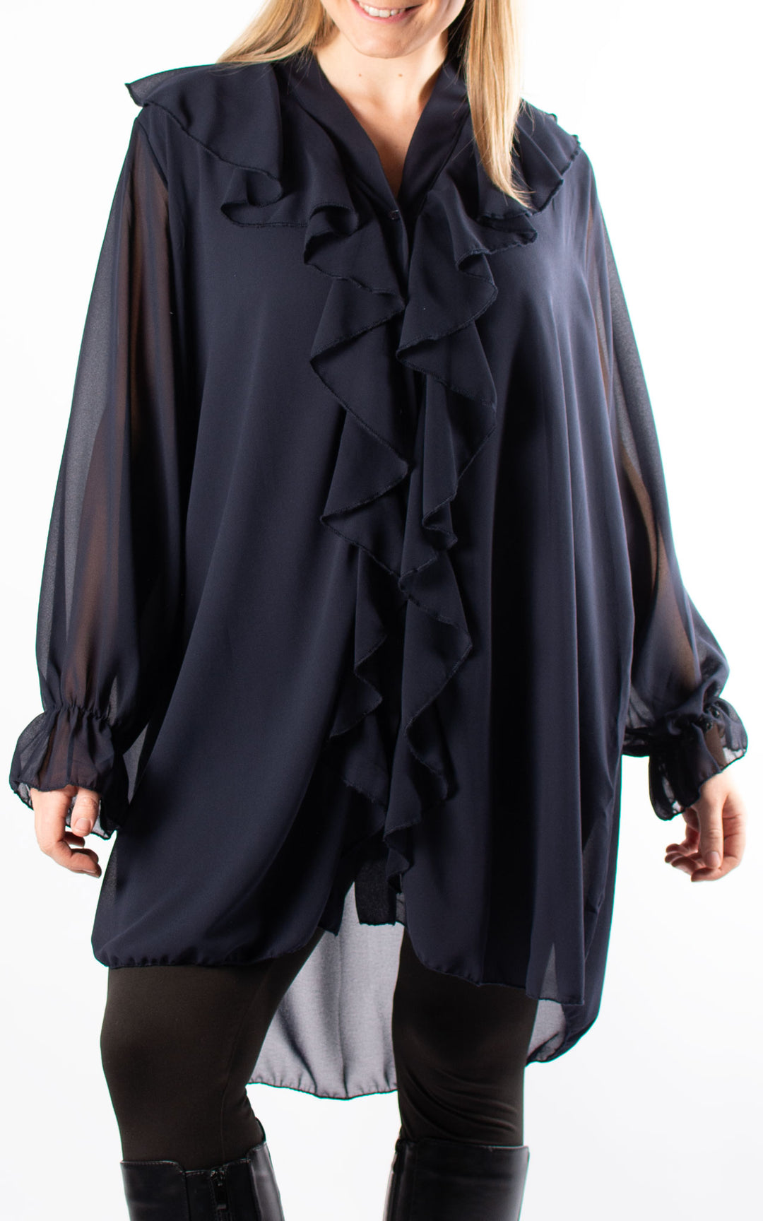 Cascade Ruffle Shirt | Navy