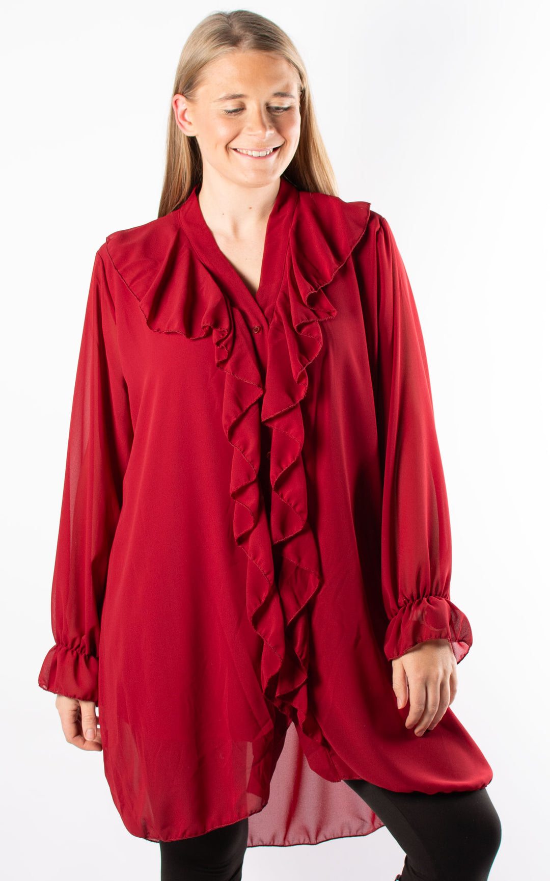 Cascade Ruffle Shirt | Red