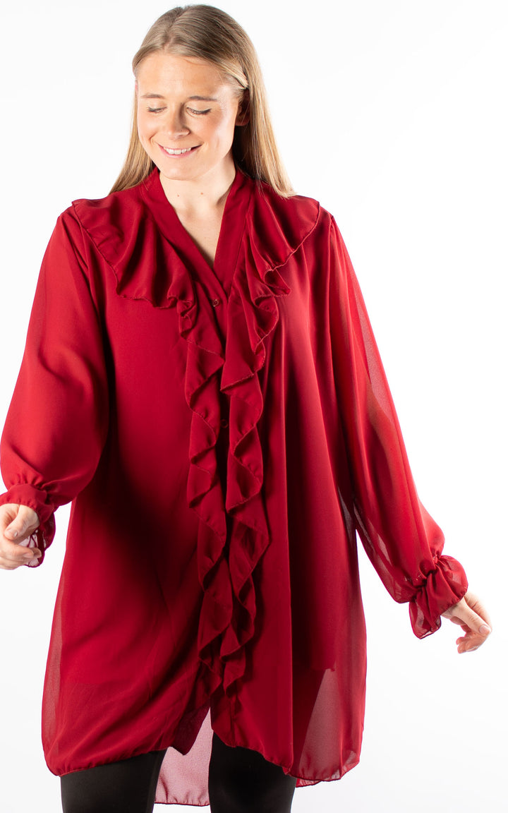 Cascade Ruffle Shirt | Red