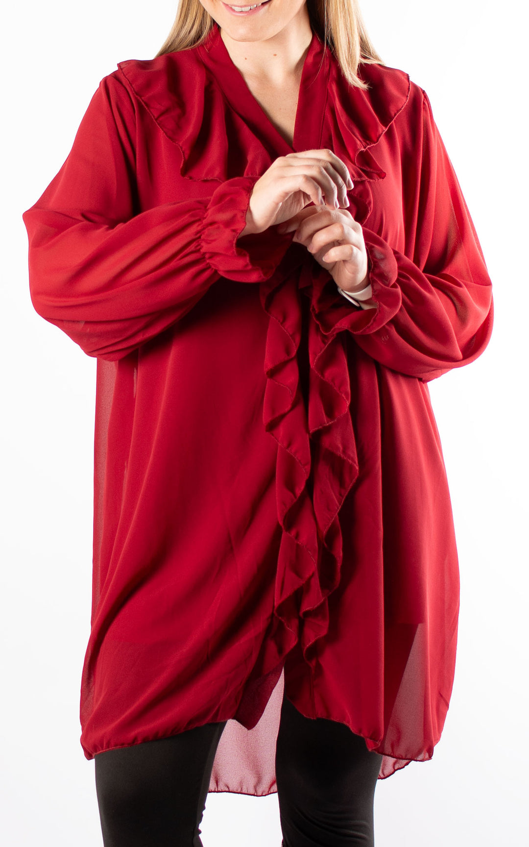 Cascade Ruffle Shirt | Red