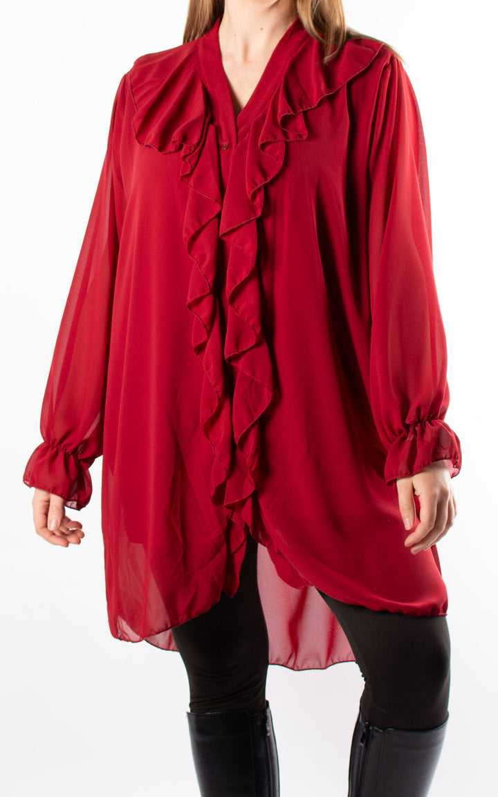 Cascade Ruffle Shirt | Red