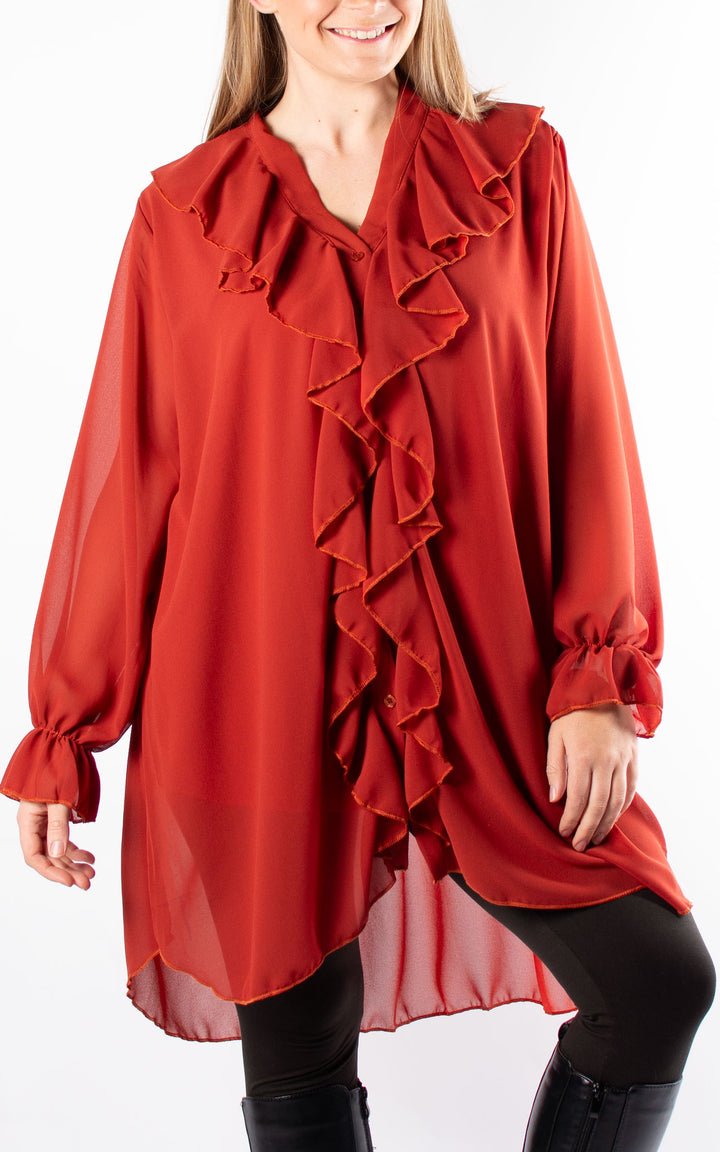 Cascade Ruffle Shirt | Rust