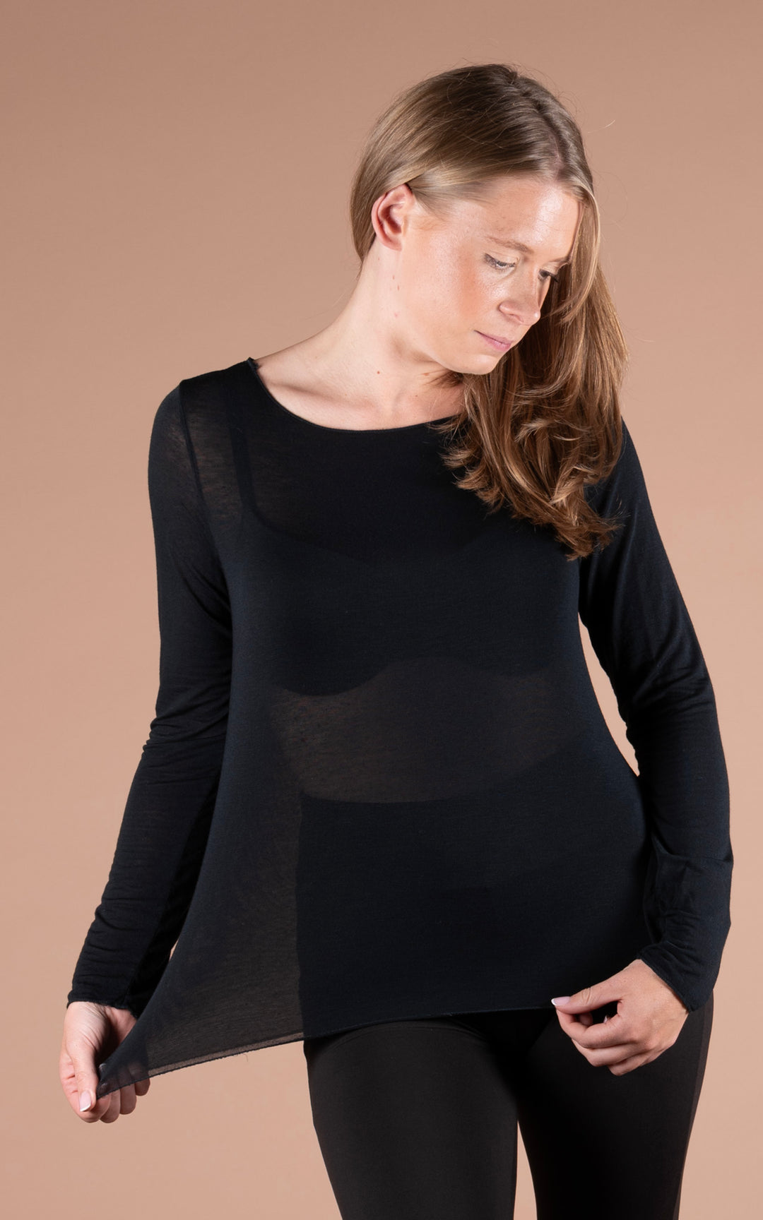 Cashmere Mix Layer Top  | Black
