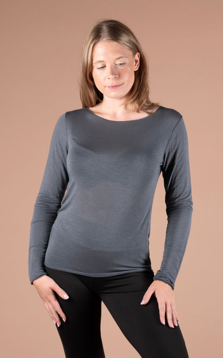 Cashmere Mix Layer Top  | Dark Grey