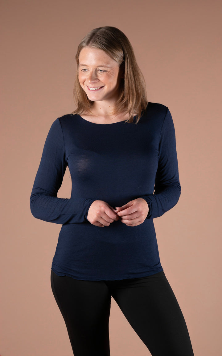 Cashmere Mix Layer Top | Navy