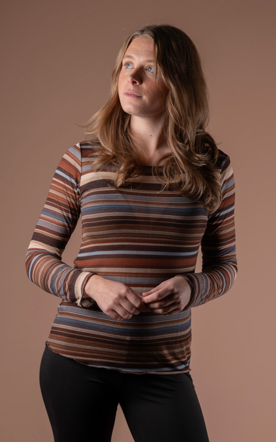 Cashmere Mix Layer Top | Stripe | Chocolate