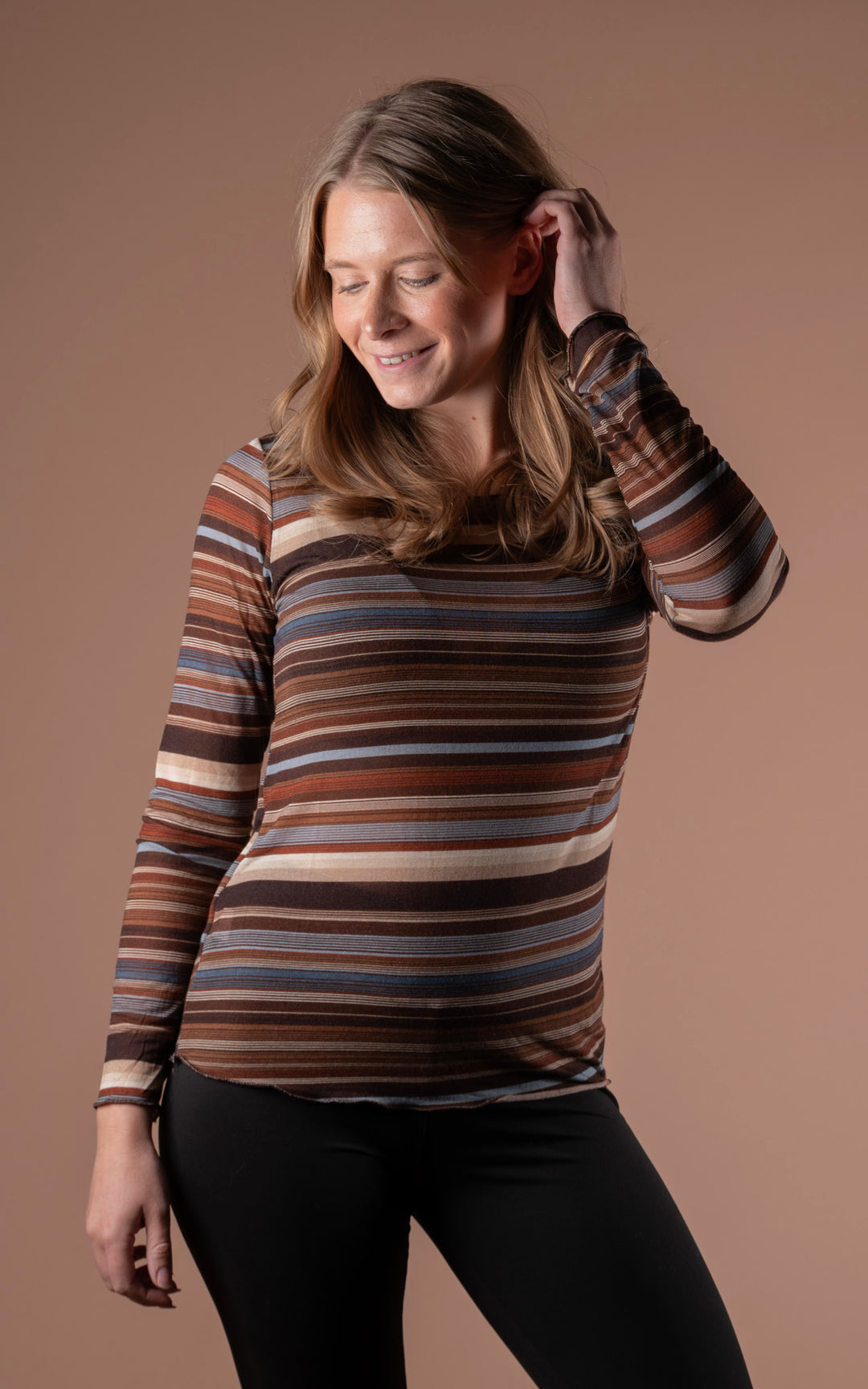Cashmere Mix Layer Top | Stripe | Chocolate