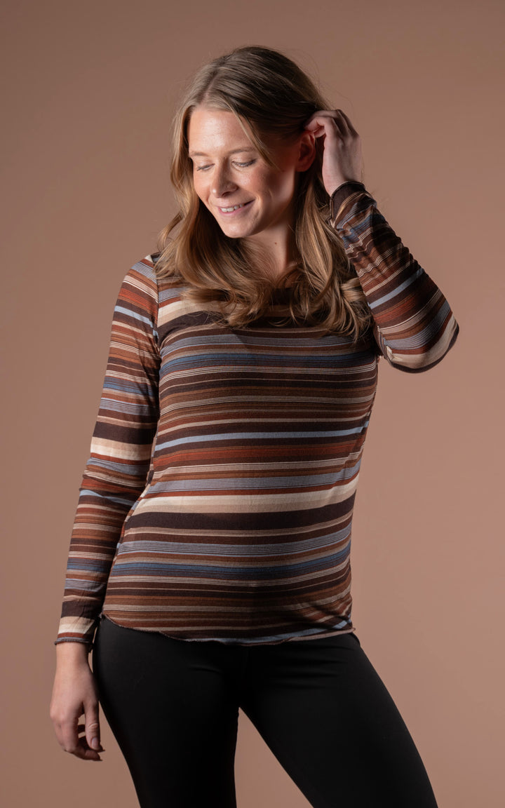 Cashmere Mix Layer Top | Stripe | Chocolate