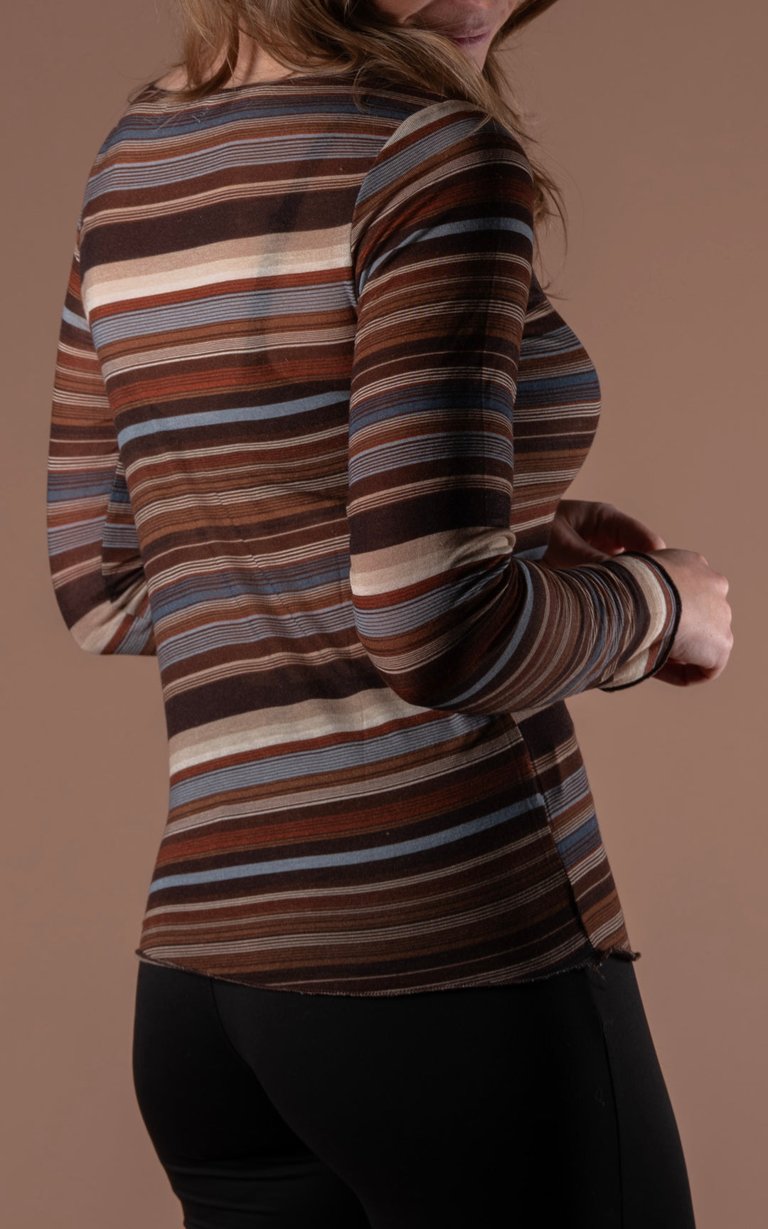 Cashmere Mix Layer Top | Stripe | Chocolate