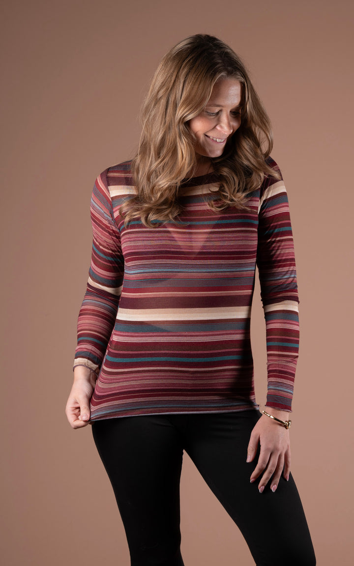 Cashmere Mix Layer Top | Stripe | Plum