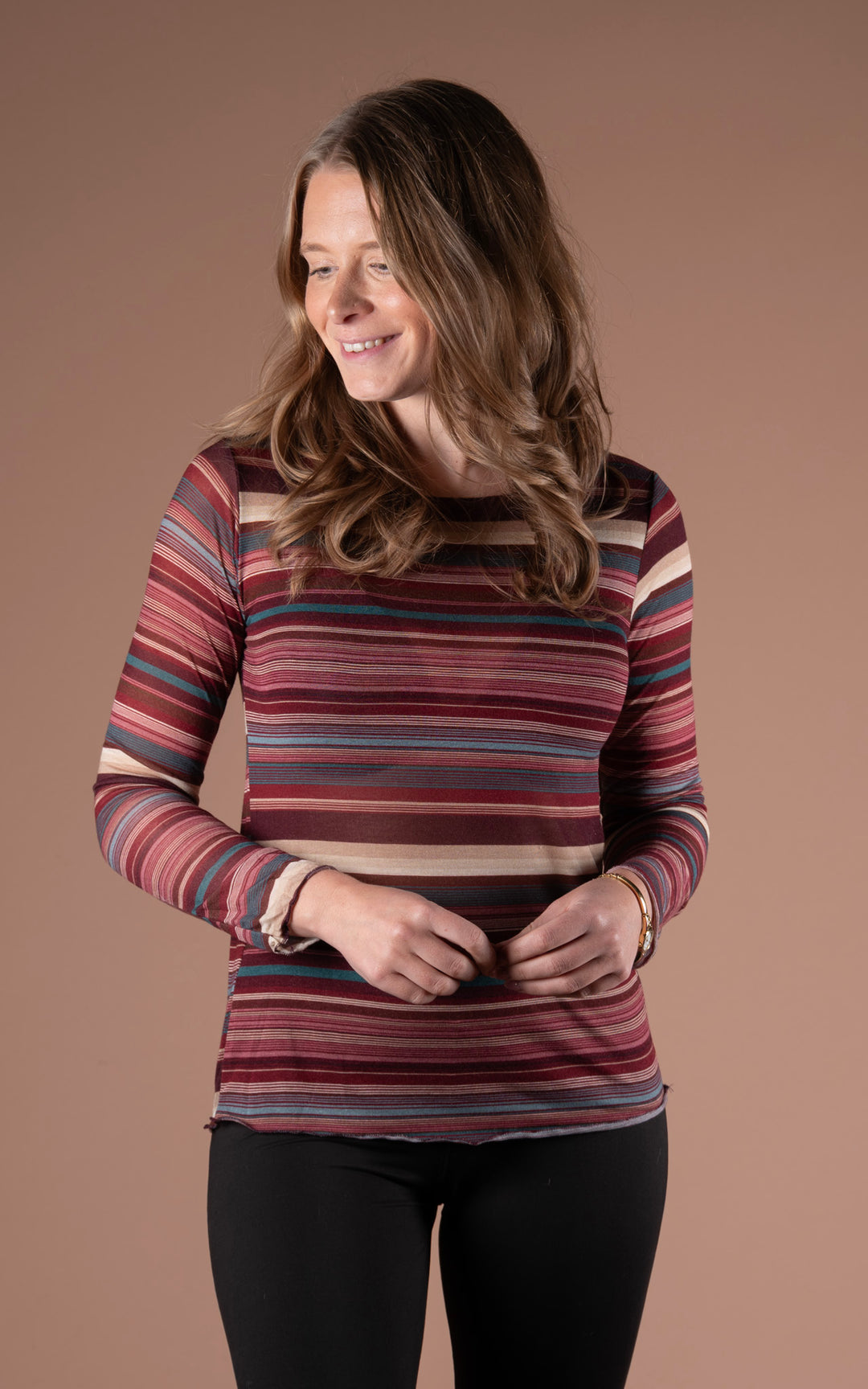 Cashmere Mix Layer Top | Stripe | Plum