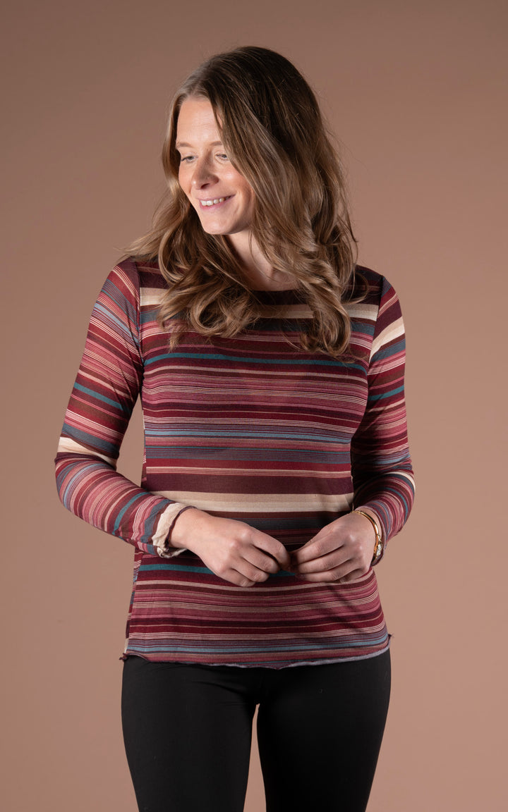 Cashmere Mix Layer Top | Stripe | Plum