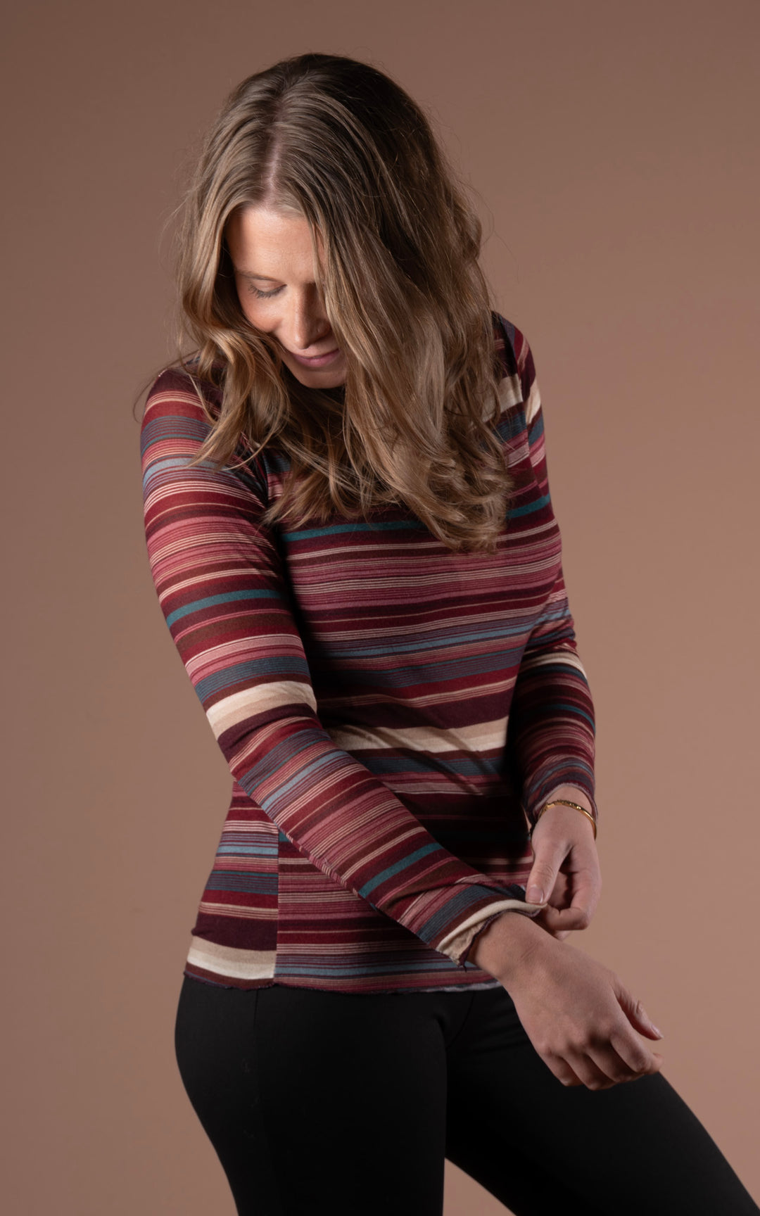 Cashmere Mix Layer Top | Stripe | Plum