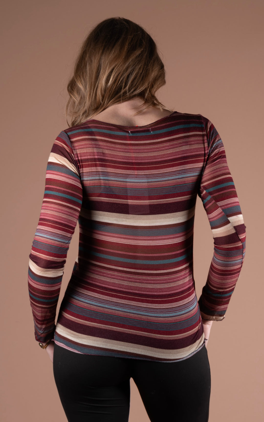Cashmere Mix Layer Top | Stripe | Plum