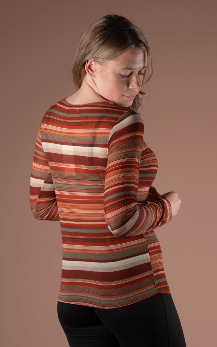 Cashmere Mix Layer Top | Stripe | Rust