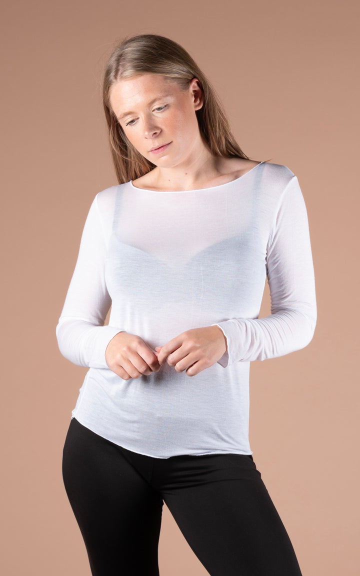 Cashmere Mix Layer Top  | White