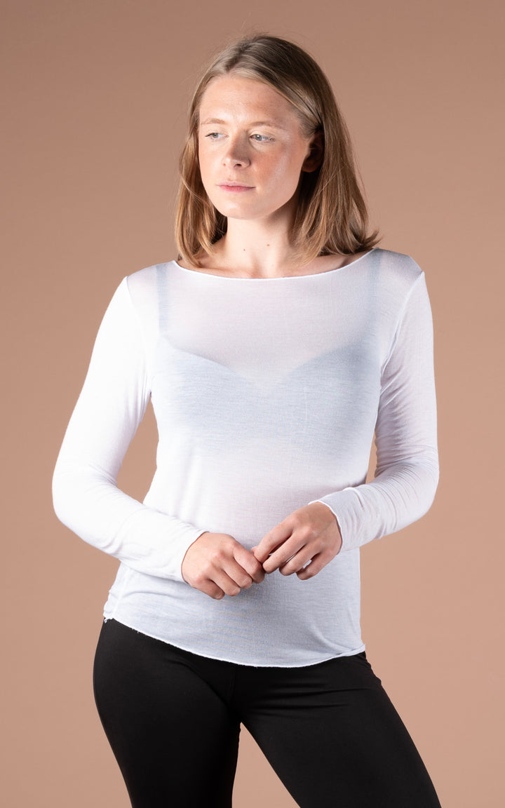 Cashmere Mix Layer Top  | White